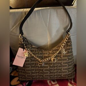 Juicy Couture Tan and Black Logo Shoulder Bag